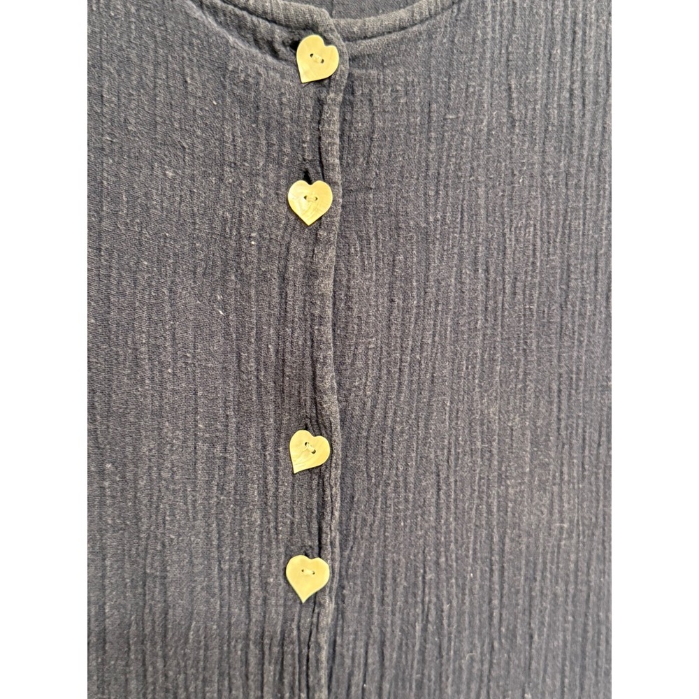 Brylane Beach Navy Blue Cotton Crinkle Gauze Heart Button Cover Up Dress Large - Picture 2 of 4